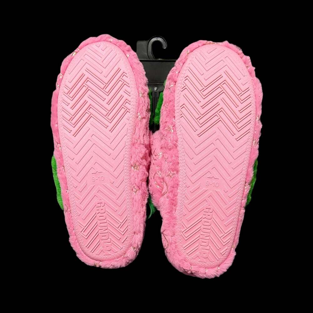 Size Large Wicked Movie 1 Plush Fuzzy Pink and Green Open Toe Slippers - Picture 4 of 4
